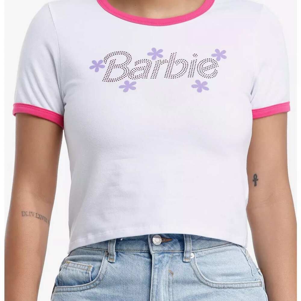 Barbie - Rhinestone Logo Women’s Baby T-Shirt - NEW